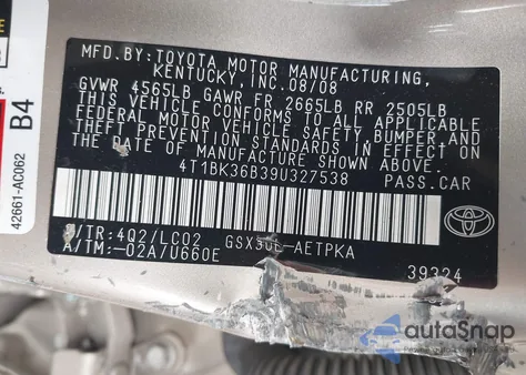 2009 Toyota Avalon Limited from USA, damaged, VIN 4T1BK36B39U327538